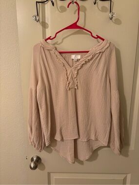 P Cill Crinkled Ruffle Peasant Blouse - Cream - NWOT - boho, Lagenlook, fairy